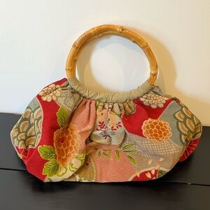 Kimono fabric style purse with bamboo handles